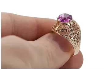 Χρυσό Ρωσικό δαχτυλίδι από κόκκινο ροζ 14k χρυσό 585 με Amethyst vrc026