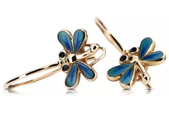 Rose pink 14k 585 gold dragonfly earrings ven153