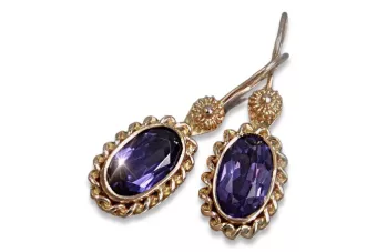 Vintage auskariniai iš 14k 585 rožinio aukso vec109 aleksandritas rubinas emeraldas safiras ...