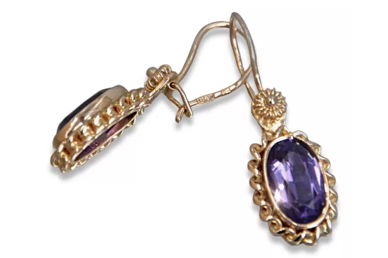 Ruso soviético rosa rosa 14k 585 pendientes de oro vec109 alejandrita rubí esmeralda zafiro ...