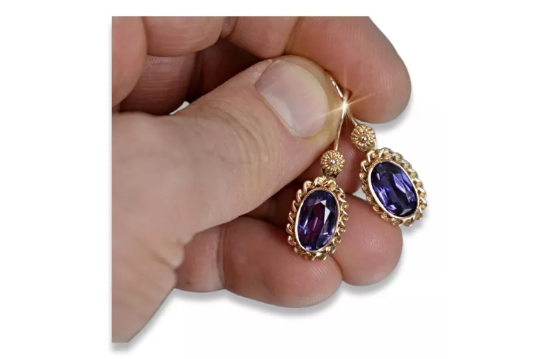 Russische Sowjetische Rose Pink 14k 585 Gold Ohrringe vec109 Alexandrit Rubin Smaragd Saphir ...