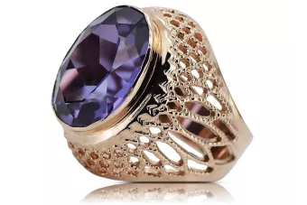 Vintage Silberring 925 mit Alexandrit, Oval 12x16mm, Roségold plattiert