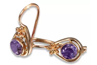 Boucles d’oreilles en or rose soviétique russe 14k 585 vec140 alexandrite rubis émeraude saphir ...