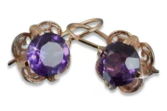 Vintage rose pink 14k 585 gold earrings vec026 alexandrite ruby emerald sapphire ...