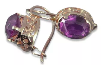 Boucles d’oreilles en or rose soviétique russe 14k 585 vec044 alexandrite rubis émeraude saphir ...