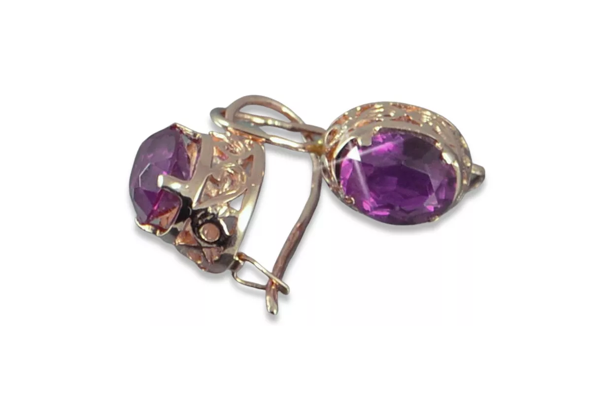 Boucles d’oreilles en or rose soviétique russe 14k 585 vec044 alexandrite rubis émeraude saphir ...