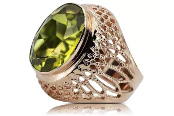 Zlatý červený růžový prsten 14k Gold 585 s peridotem Vrc089 vintage