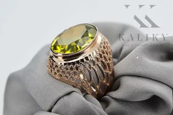 Zlatý červený růžový prsten 14k Gold 585 s peridotem Vrc089 vintage