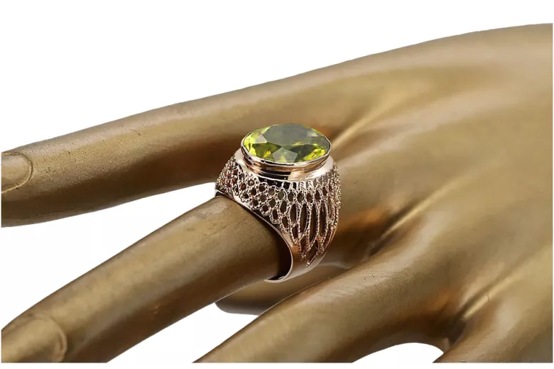 Złoty pierścionek z czerwonego różowego 14k złota 585 z peridotem vrc089 Vintage