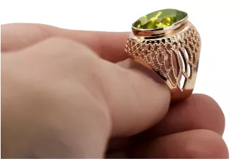 Zlatý červený růžový prsten 14k Gold 585 s peridotem Vrc089 vintage