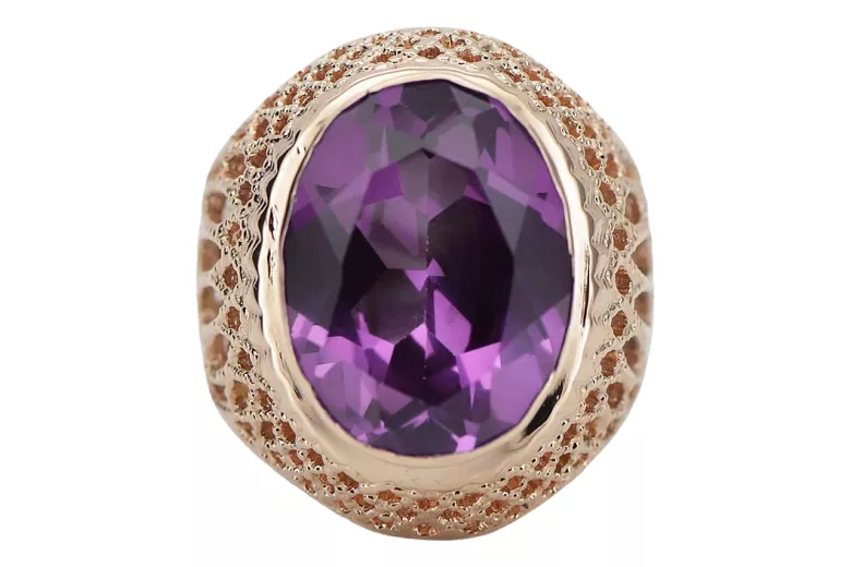 Bague russe soviétique rose 14 carats 585 or Alexandrite rubis émeraude saphir Zircon vrc189