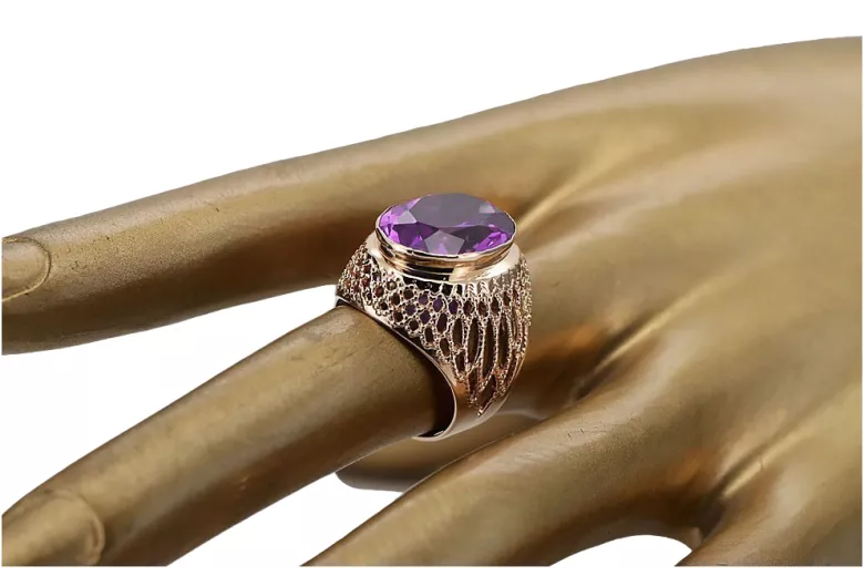 Bague russe soviétique rose 14 carats 585 or Alexandrite rubis émeraude saphir Zircon vrc189