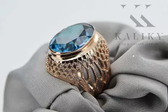 Zlatý prsten červené růžové 14k zlato 585 s Aquamarine Vrc089 vinobraní