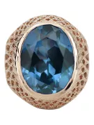 Złoty pierścionek z czerwonego różowego 14k złota 585 z Akwamarynem vrc089 Vintage