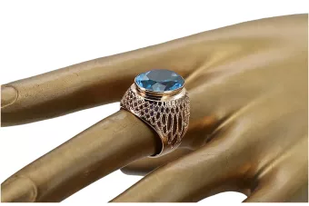 Aukso žiedas iš raudonos rožinės 14k aukso 585 su akvamarynu vrc089 Vintage