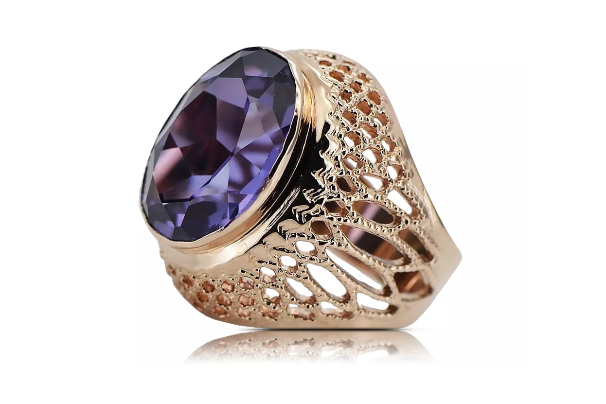 Bague russe soviétique rose 14 carats 585 or Alexandrite rubis émeraude saphir Zircon vrc189