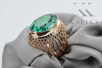 Zlatý prsten z červené růžové 14k zlato 585 s Emerald Vrc089 vintage