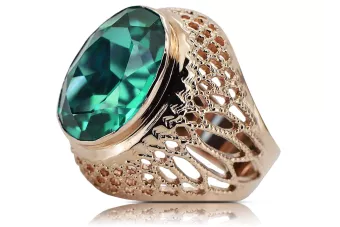 Zlatý prsten z červené růžové 14k zlato 585 s Emerald Vrc089 vintage