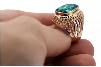 Zlatý prsten z červené růžové 14k zlato 585 s Emerald Vrc089 vintage