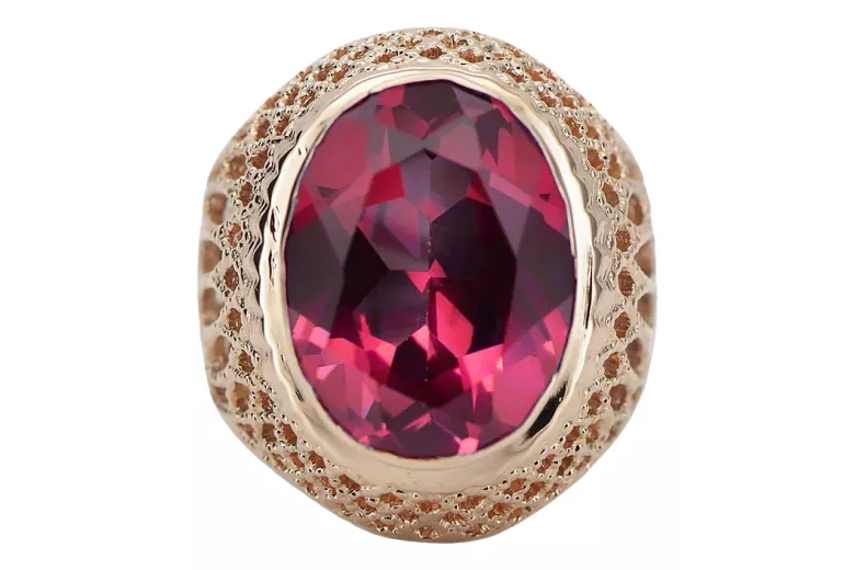 Русское советское кольцо с розой из золота 14 карат 585 пробы с александритом, рубином, изумрудом, сапфиром и цирконом vrc189