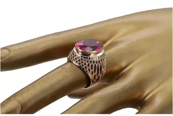 Auksinis žiedas iš raudonos rožinės 14k aukso 585 su rubinu vrc089 Vintage