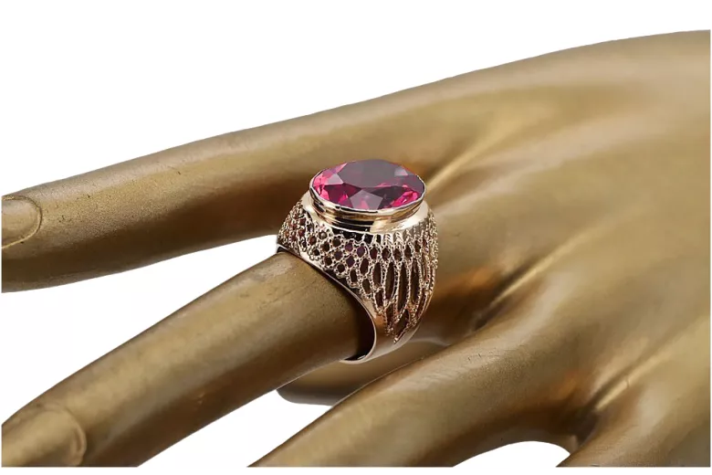 Złoty pierścionek z czerwonego różowego 14k złota 585 z Rubinem vrc089 Vintage