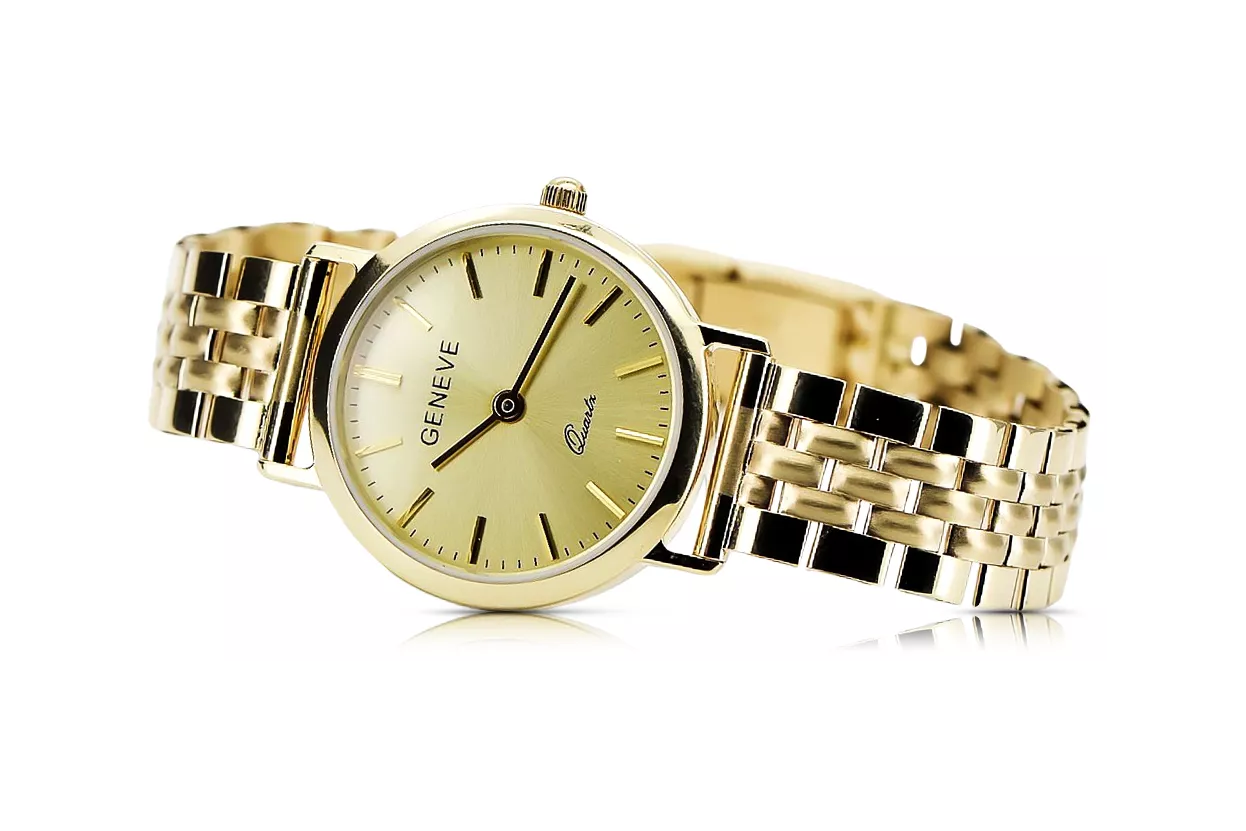 Złoty zegarek z bransoletą damską 14k Geneve lw118y&lbw008y