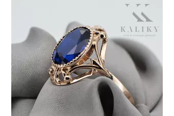 Χρυσό δαχτυλίδι από κόκκινο ροζ 14k χρυσό 585 με ζαφείρι vrc128 Vintage