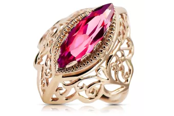 Розовый розовый 14K красное золото 585 Ruby Ring VRC017R Винтажный русский советский стиль