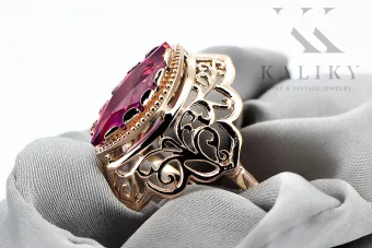 Rose ροζ 14k κόκκινο χρυσό 585 Ruby δαχτυλίδι vrc017r vintage ρωσικό σοβιετικό στυλ