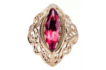 Rosa rosa 14k oro rojo 585 rubí anillo VRC017R Estilo soviético ruso vintage