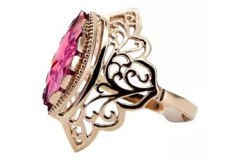 Розовый розовый 14K красное золото 585 Ruby Ring VRC017R Винтажный русский советский стиль