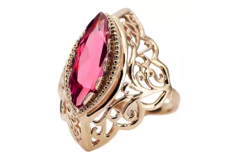 Rosa rosa 14k oro rojo 585 rubí anillo VRC017R Estilo soviético ruso vintage