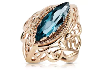 Ring Aquamarin Originales Vintage-Roségold aus 14 Karat Vintage Handwerk vrc017r