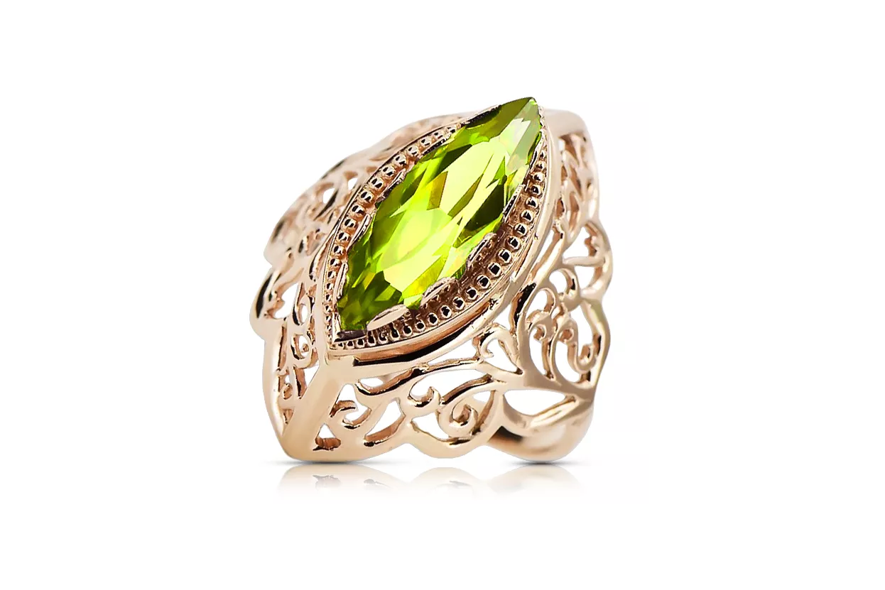 Originalus Vintage 14k rožinio aukso geltonas Peridotas Vintage žiedas vrc017r