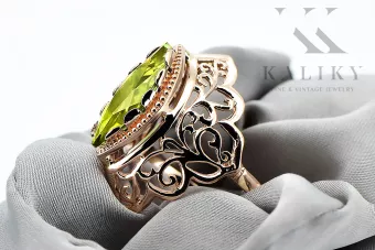 Ring Vintage craft Yellow Peridot Original Vintage 14K Rose Gold vrc017r