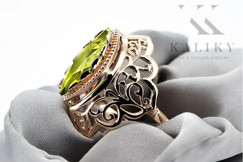 Originalus Vintage 14k rožinio aukso geltonas Peridotas Vintage žiedas vrc017r