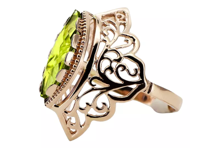 Originalus Vintage 14k rožinio aukso geltonas Peridotas Vintage žiedas vrc017r