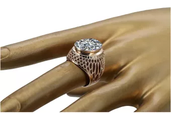 Zlatý prsten červená růžová 14k zlatá 585 s zirkonem Vrc089 vintage