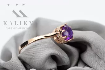 Inel vintage din aur roz 14k cu alexandrit, rotund 7,5mm