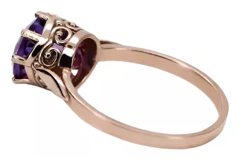Inel vintage din aur roz 14k cu alexandrit, rotund 7,5mm
