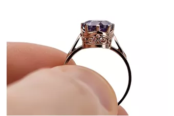 Vintage 14k rožinio aukso žiedas su aleksandritu, apvalus 7,5mm.