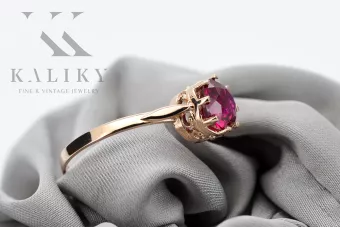 Pierścionek Rubin Oryginalny wyrób Vintage 14k z różowego złota Vintage unikatowe vrc366r