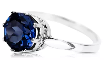 Vintage 925 Silver Sapphire Ring 14k, Round 7.5mm