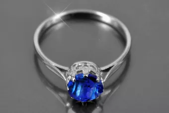 Vintage 925 Silver Sapphire Ring 14k, Round 7.5mm