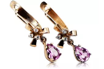 Rose pink 14k 585 gold amethyst earrings vec045 Vintage