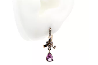 Rose pink 14k 585 gold amethyst earrings vec045 Vintage