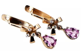Rose pink 14k 585 gold amethyst earrings vec045 Vintage