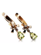 Boucles d'oreilles péridot en or rose 14 carats 585 vec045 style soviétique russe vintage