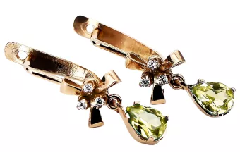 Rosa rosa 14k 585 oro peridot pendientes vec045 Estilo soviético ruso vintage